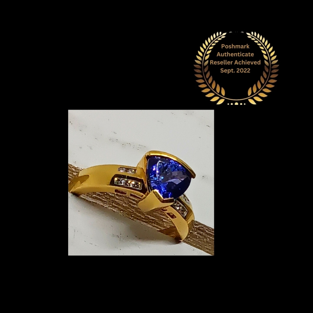 Tanzanite Diamond 18K Solid Yellow Gold...